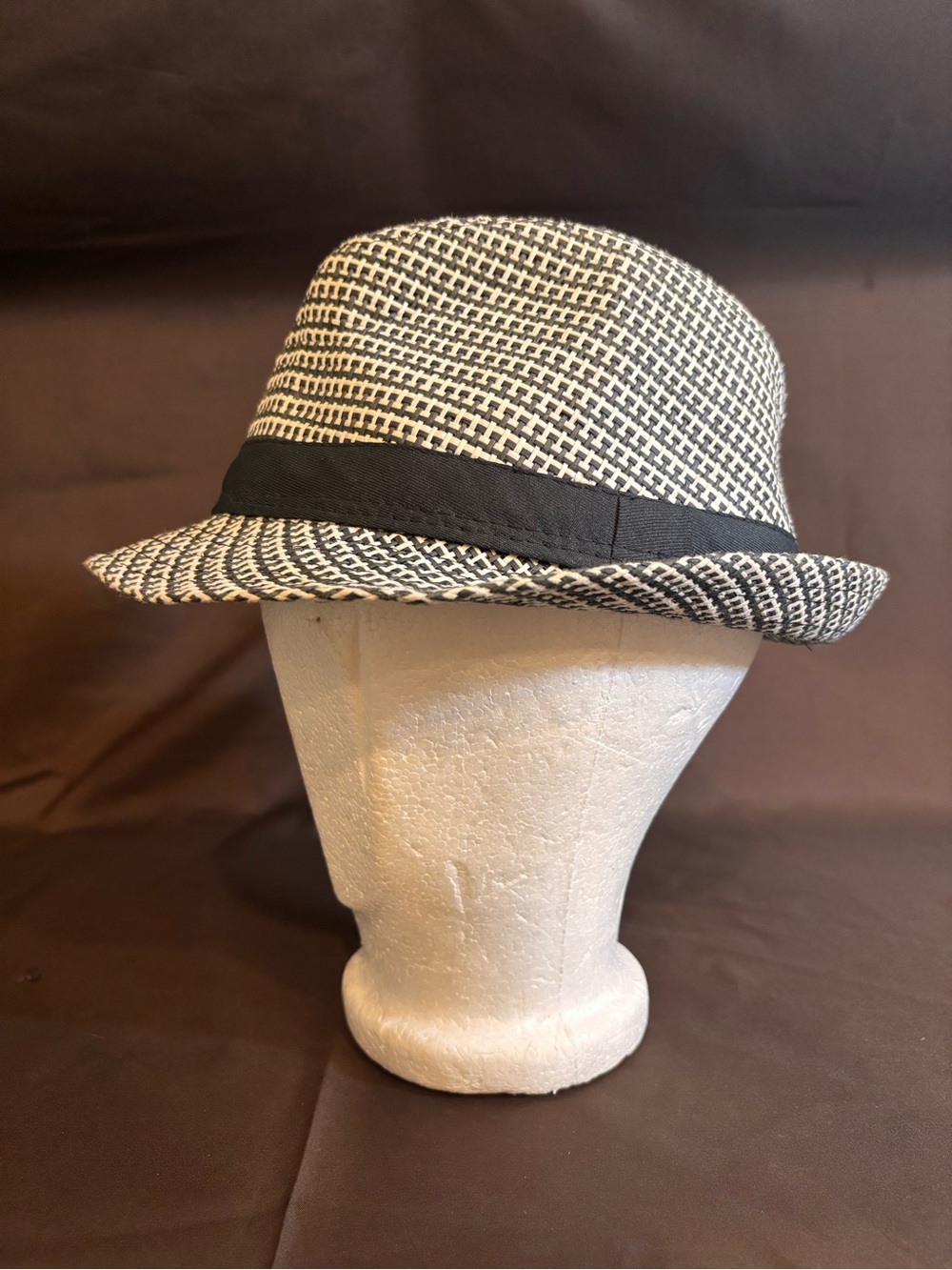 Black White Woven Fedora Hat Natural Fiber Mod Ska Rockabilly